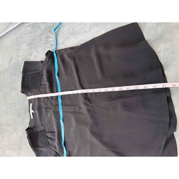 Collective Concepts Silk Black Short Sleeve Tunic Blouse Pleated Detail Medium - Picture 6 of 7